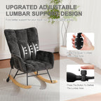 Rocking Chair Nursery with Airbag, Nursery Rocking Reading Chair Indoor, Cozy Upholstered Glider Rocker Chairs with High Backrest for Living Room Bedroom Offices(Chenille, Black)