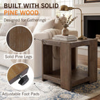 2-Tier Side Table for Living Room Set of 2, Rectangular End Table with Open Storage, Farmhouse Accent Bedside Table for Bedroom, Brown