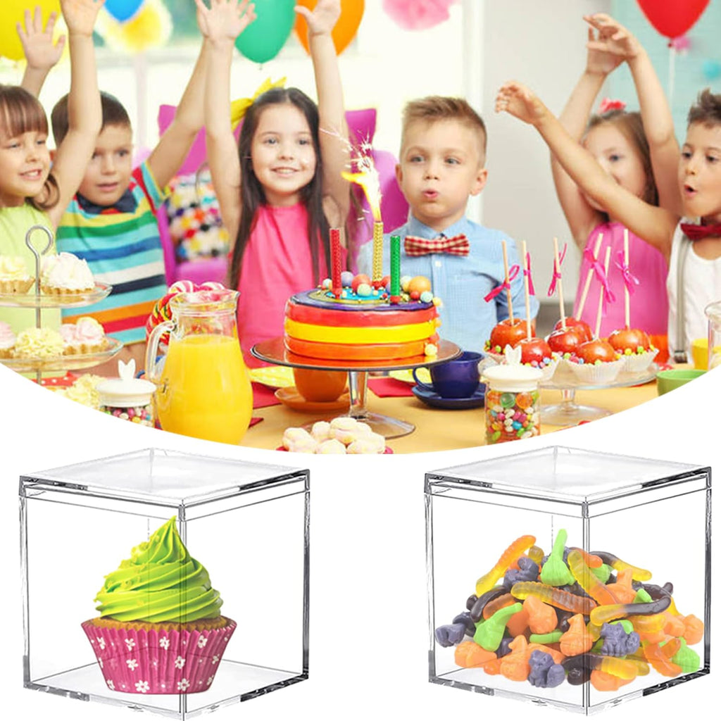 KissYou Acrylic Box Clear Box with Lid Acrylic Square Cube,24 Pack Small Plastic Storage Box Birthday Wedding Graduation Party Decoration