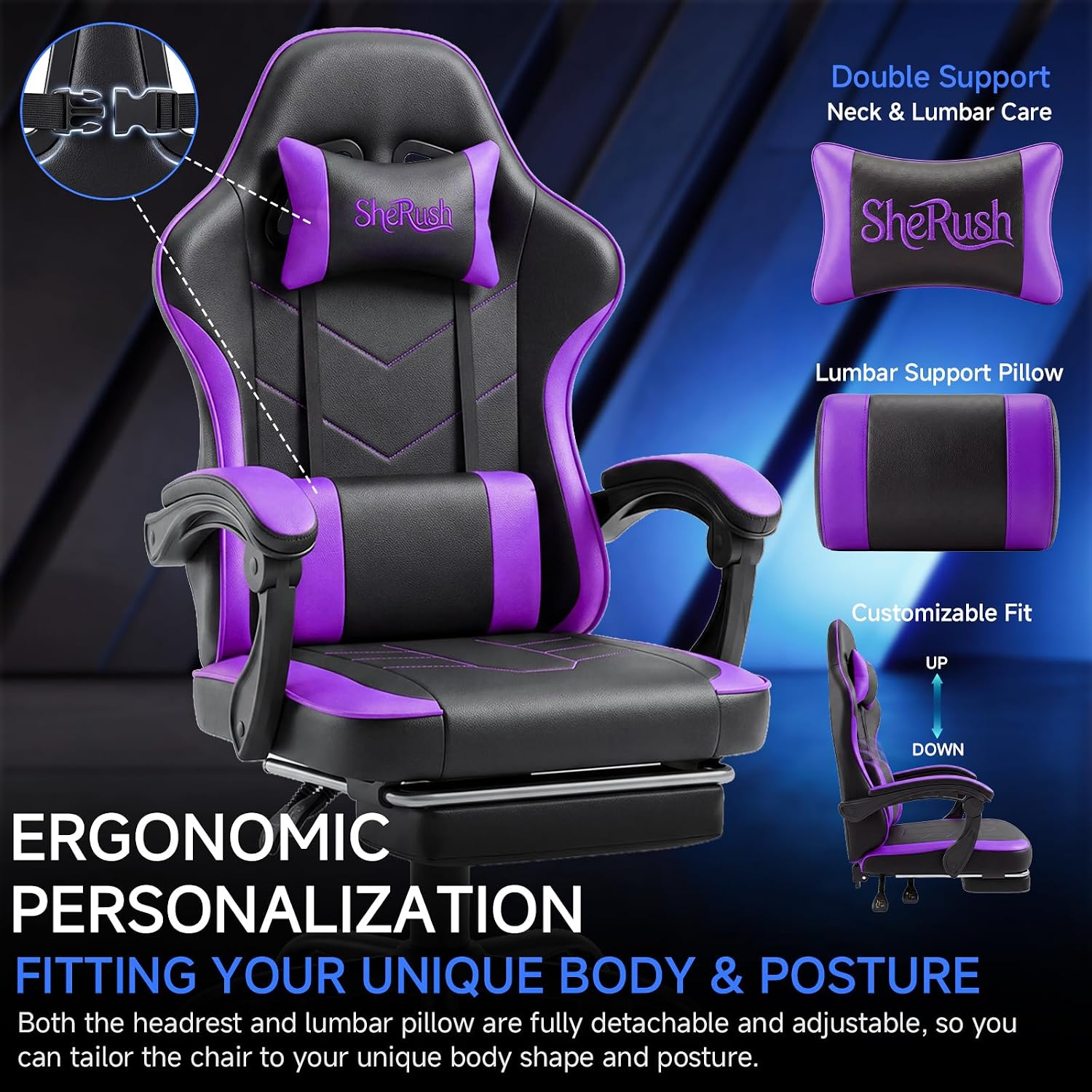 Gaming Chair with Footrest - Ergonomic High Back Racing Style Video Game Chair, Reclining Computer Desk Chair with Linkage Armrests, Height Adjustable Swivel Task Chair, 350lbs Heavy Duty