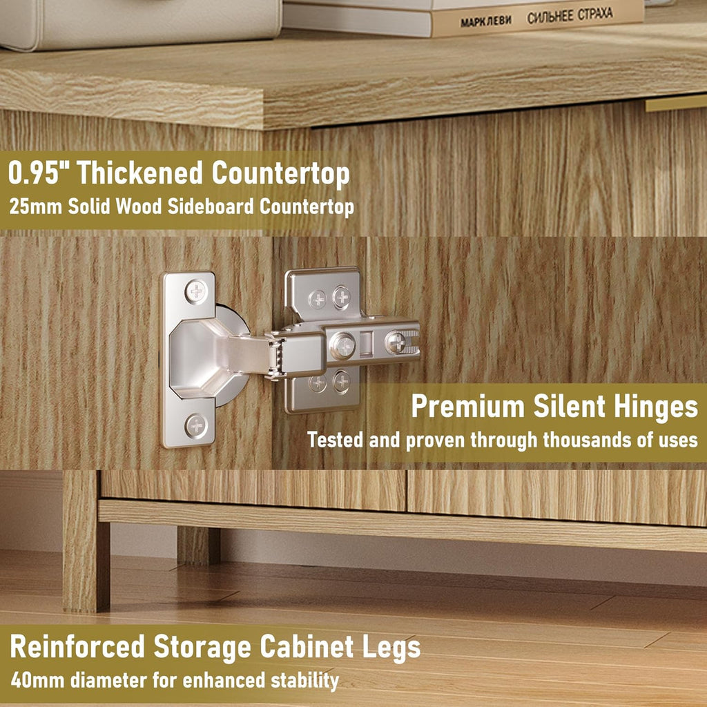Fluted 55'' Sideboard Cabinet with Drawers,Large Storage Buffet 4 Doors and 2 Drawers Coffee Bar Console Table Storage for Dinning Room, Kitchen, Living Room (WOOD-32'')