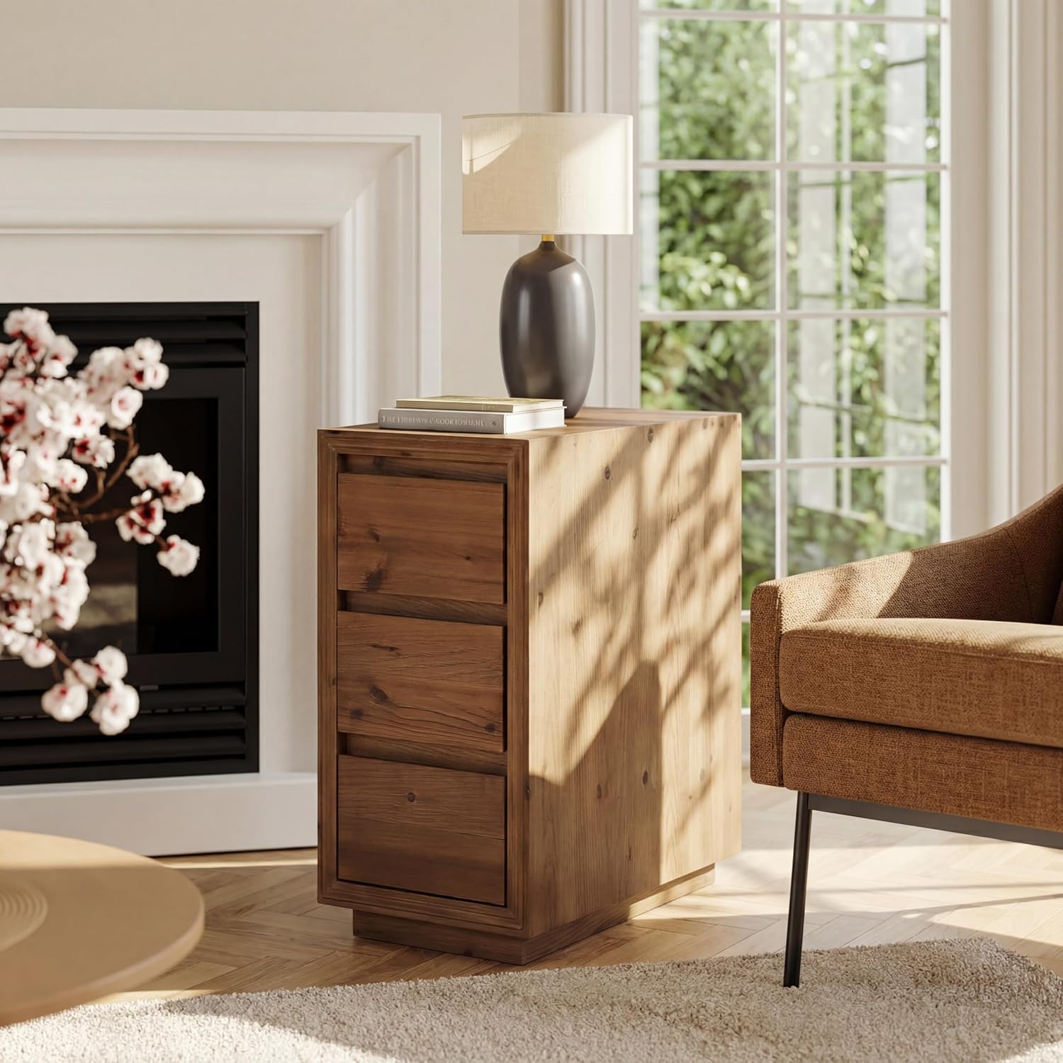 LITTLE TREE 2-Pack Solid Wood 3-Drawer Nightstand, 23.62" H Bedside Table with Storage, No Assembly Wooden Side Table for Bedroom, Living Room & Sofa Side