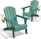 AreShark Folding Adirondack Chairs Set of 2, Wooden Textured Patio Chairs with Cup Holder,HDPE All Weather Fire Pit Chairs for Outdoor Backyard Lawn Poolside Deck Porch Garden,Aruba Blue