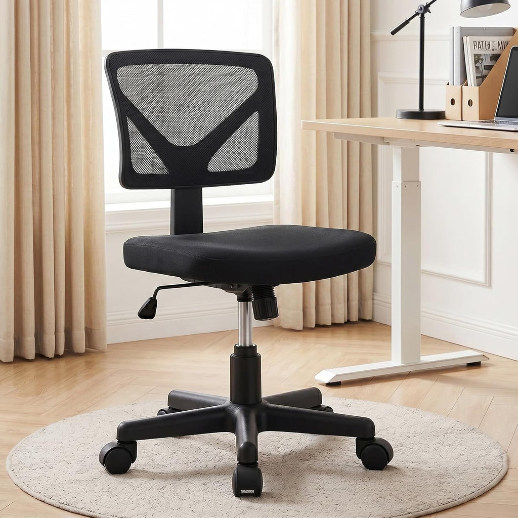 OLIXIS Armless Office Chair, Ergonomic Desk Chair with Wheels, Mesh Back, Removable Washable Foam Cushion, Height Adjustable Rolling Swivel Chairs for Small Space, Home, Office, Black