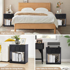 Wood Nightstand, 19.69" Wide Bedside Table with Arched Finish, Modern Night Stands with Curved Profile, Mid Century End Table for Bedroom Living Room (Black)