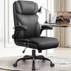 HeroSet Office Chair, Ergonomic Big and Tall Computer Desk Chairs, Executive Breathable Leather Chair with Adjustable Flip-up Armrests, Lumbar Support Swivel PC Chair with Rocking Function,Matte Black