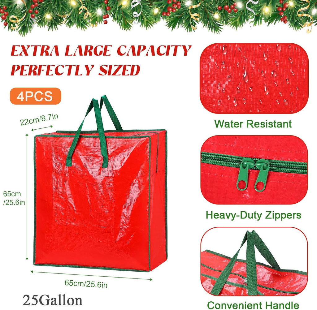 4PCS Christmas Wreath Storage Container, 25" Red Wreath Storage Bags Garland Container Clear Storage Bags with Handles Zippers Christmas Wreath Boxes for Xmas Seasonal Holiday Wreath Garland