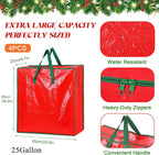 4PCS Christmas Wreath Storage Container, 25" Red Wreath Storage Bags Garland Container Clear Storage Bags with Handles Zippers Christmas Wreath Boxes for Xmas Seasonal Holiday Wreath Garland
