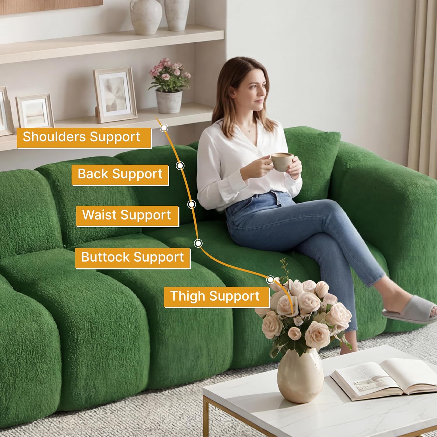 KISLOT 84" Boneless Couch No Assembly Required Loveseat Sofa Modern Deep Seat Cloud Couch Modern Compressed Sofa Oversized Upholstered 3-Seater for Living Room Bedroom
