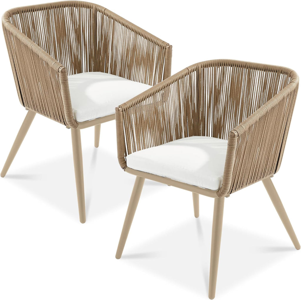 Best Choice Products Set of 2 Patio Dining Chairs, Outdoor Seating for Backyard, Poolside, Balcony w/Woven Wicker Design, 250lb Weight Capacity - Natural/Ivory/Natural