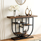 41.3-inch Entryway Console Table, Industrial-Style Sofa Table with Storage, Side Table with Shelves, Suitable for Entrances, Hallways, Foyers, and Entryways, Metal Frame, Vintage Brown