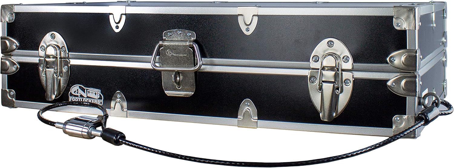 C&N Footlockers College Dorm Room Under Bed - The Slim Lockable Trunk - 32 x 18 x 8.25 Inches (With Cable Lock)