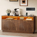 Modern Sideboard Buffet Cabinet with Storage - 58" Fluted Credenza Strorage Cabinet with LED Light & Power Outlet, Adjustable Shelf, Accent Console Table Coffee Bar for Kitchen Living Room