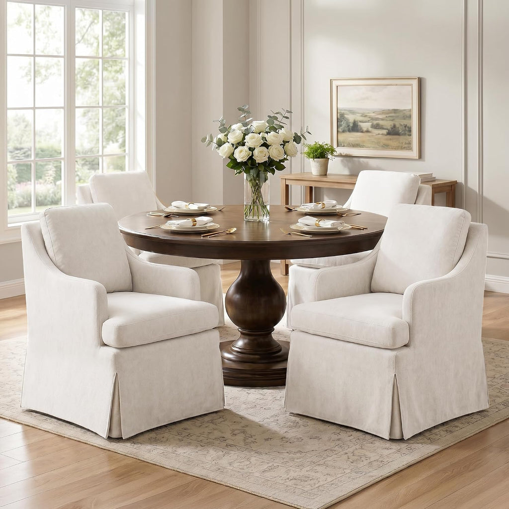 Usaint Upholstered Dining Chairs Set of 2, Modern Slipcovered Dining Room Chairs with 4 Casters and Washable Cover, Rolling Accent Chair for Bedroom,Living Room, Restaurant, Beige