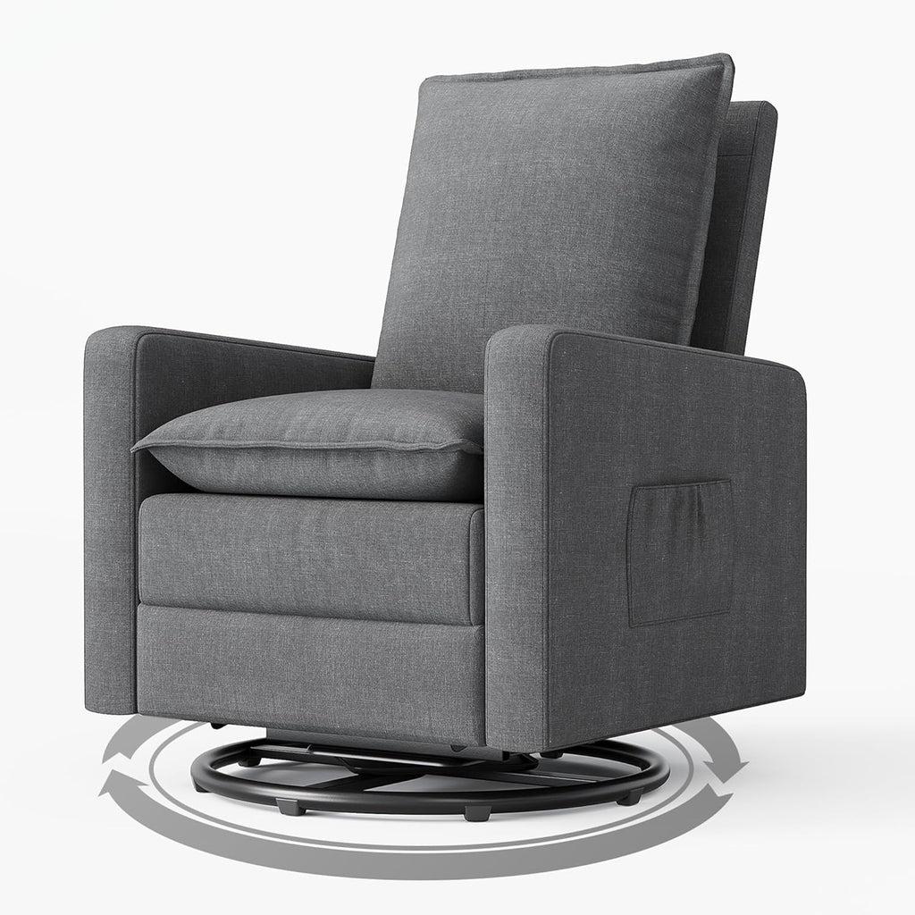 Swivel Glider Recliner for Adult Indoor Upholstered Lounge Nursery Chair Single Sofa with Side Pockets for Living Room Bedroom