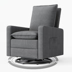 Swivel Glider Recliner for Adult Indoor Upholstered Lounge Nursery Chair Single Sofa with Side Pockets for Living Room Bedroom