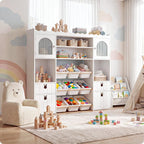 46.46" H Kids Toy Storage Organizer,Toy Chest with Book Shelf,Toy Bins,Storage Cubbies,Drawer and Rolling Cubbies,Easy Access and Clean,Space Saving for Playroom,Bedroom,Living Room (White)