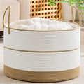 KAKAMAY Cotton Rope Storage Basket (20"x13"),Woven Blanket Baskets for Toys,Pillows,Clothes,Sturdy Handles Decorative Basket for Living Room, Bedroom,Nursery(Brown/Black)