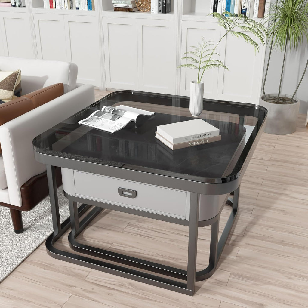 Jerry & Maggie Ø 27.5" Tempered Glass Coffee Tables for Living Room Modern Farmhouse, Square Glass Nesting Coffee Table Set of 2, Side Table 2-Piece Set