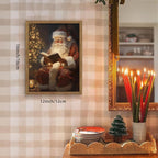 Framed Santa Christmas Wall Art, Vintage Santa Claus Reading Canvas Paintings, Christmas Print, Rustic Winter Holidays Decor, Farmhouse Christmas Pictures Wall Decor – 12x16in