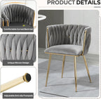 Baysitone Modern 5-Piece Dining Set with 36" Round Glass Table & 4 Woven Velvet Upholstered Dining Chairs, Gold Metal Table Legs, Kitchen & Dining Room Furniture for Small Spaces(Gray&Gold)