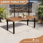 OFIKA Dining Table for 6-8 People, 70" Acacia Wood Rustic Rectangular Dinner Table with Metal Frame, Sandblast Finish, Natural Stained, Indoor Outdoor Kitchen Dining Room Table Large 70x33.2x30 inch