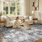 DMOYEST Area Rug Living Room Rugs - 9x12 Large Soft Indoor Neutral Modern Abstract Low Pile Washable Rug Carpet for Bedroom Dining Room Farmhouse Home Office - Grey
