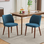 Dining Chair Set of 4, Linen Upholstered Dining Chair with Wood Legs, Wing Backrest, Wooden Kitchen Chair, Kitchen Chairs with Thick Cushions for Dining Room, Living Room, Blue