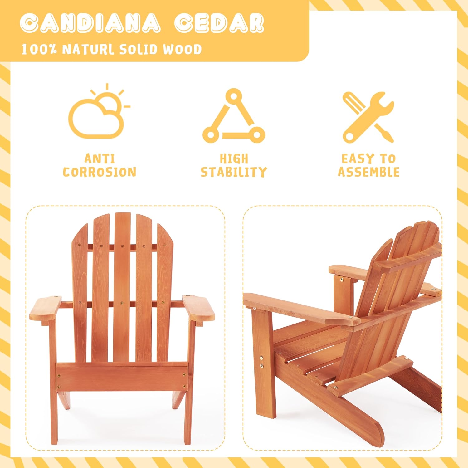 SoliWood Kids Outdoor Wooden Adirondack Chair for Patio Garden Backyard Porch Pool