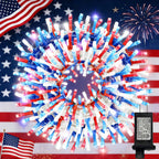 300 LED Patriotic String Lights, Red White & Blue, Clear Wire, Multi-Function, 30V, for Independence Day & Patriotic Decor
