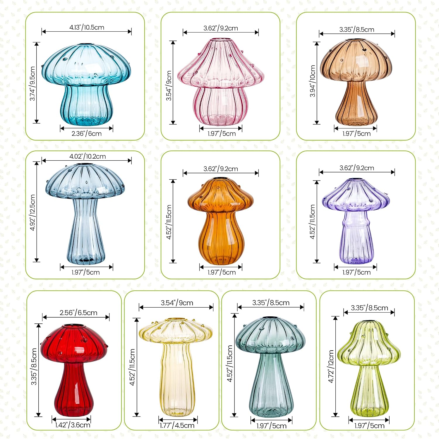 Mushroom Vase, Set of 10 Colored Flower Vase, Propagation Stations Vases, Small Bud Vases Home Decor Cute Glass Mushroom Planter for Room Office Decoration (10Pcs Colorful)