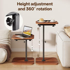 TV Tray Table, Adjustable Height, Flip-Top, Snack Side Table with 360° Swivel and 180° Tilt, C Shaped End Table for Couch, Sofa, Bed, Recliner, Walnut