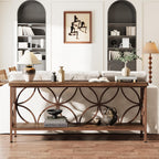 Tribesigns 70.9-Inch Narrow Sofa Table, 2-Tier Industrial Console Table Behind Couch, Long Entry Tables with Storage for Entryway, Living Room, Foyer, Hallway, Glossy Brown