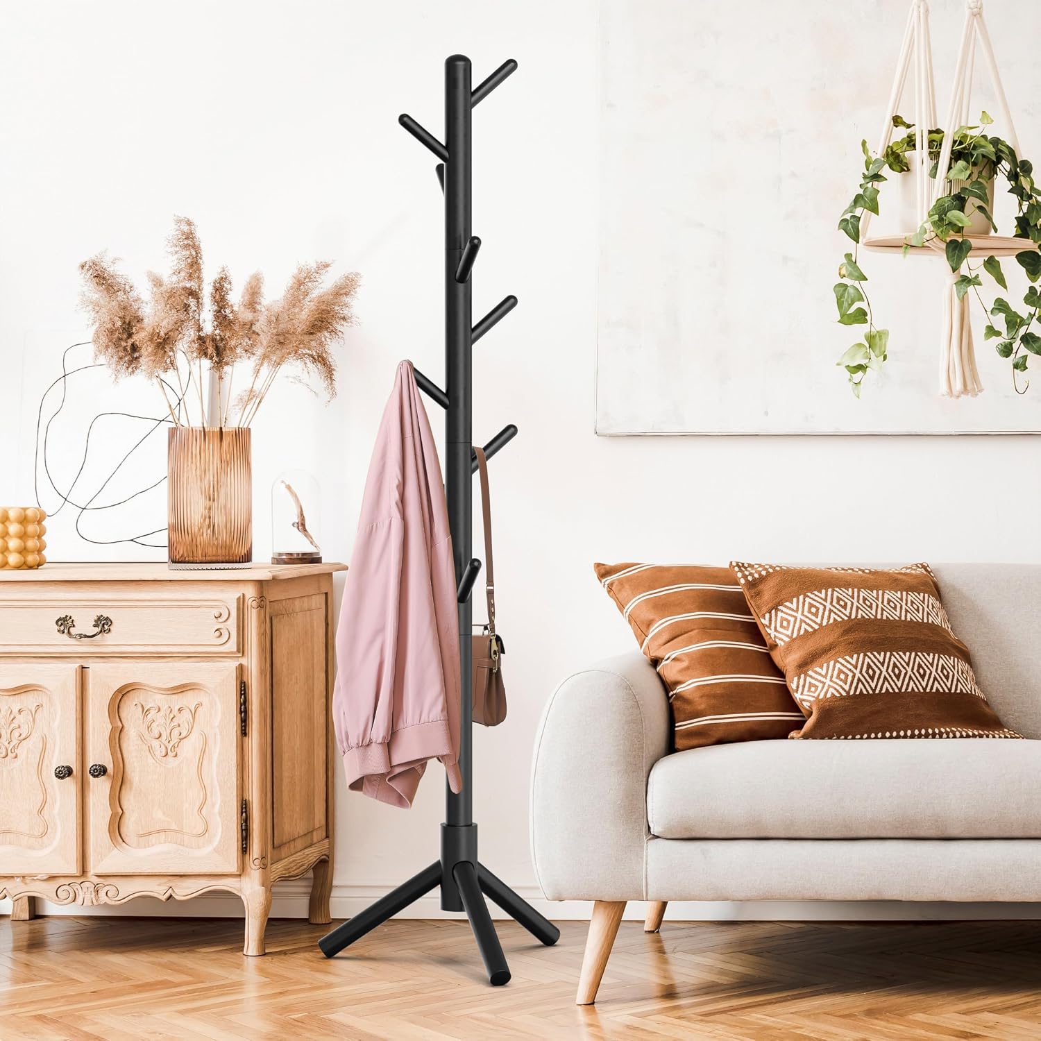 Simple Houseware Wooden Coat Rack Stand Garment Adjustable Tree Rack, 9 Hooks, Black