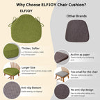 ELFJOY Chair Cushions for Dining Chairs 2.4 Inch Thick Windsor Seat Cushions for Kitchen Dining Room Non Slip Seat Pads with Removable Washable Cover and Ties Set of 2, Green(16.5"x15.5")