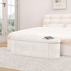 B FSOBEIIALEO Ottoman with Storage for Living Room, Sherpa Folding Storage Ottoman Foot Rest, 43.3 Inches Collapsible Bedroom Bench White Cream