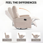 360° Swivel Rocking Chair for Nursery, Manual Glider Chair Nursing Chair with Side Pockets, Polyester Glider for Living Room, Heavy Duty Motion Mechanism, Beige