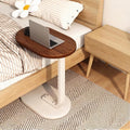 Retro-Colored Sofa TV Tray,Rounded C-Shaped Side Table that Slides Under Sofa,Small Walnut Veneer Sofa Side Table,Minimalist and Stylish C-Shaped Side Table,Walnut White,17.7x11.8in