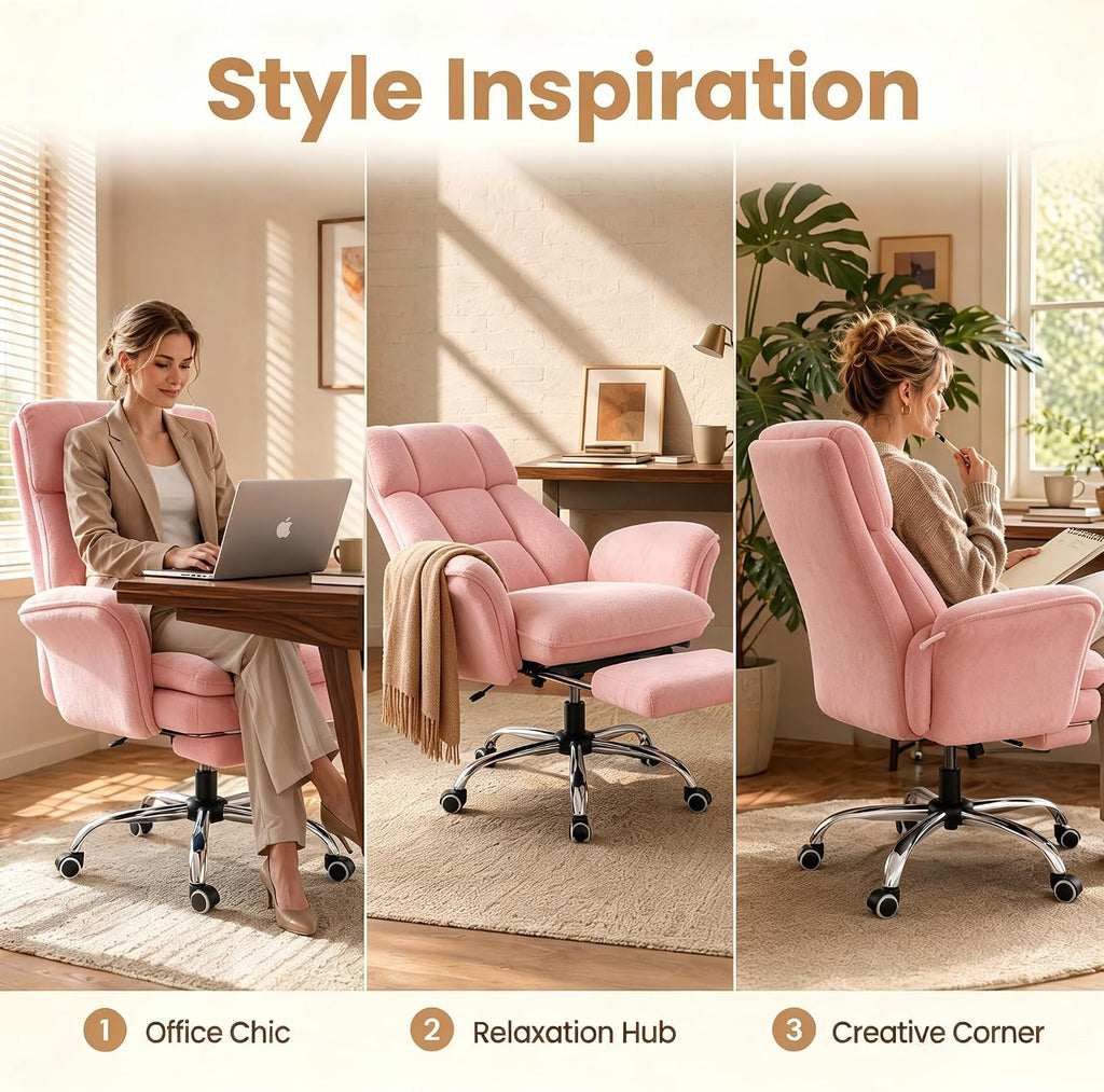Big & Tall Office Chair, Wide Seat for Cross Legged Sitting & Pets, Teddy Fleece Reclining Chair w/Foot Rest, 400lbs Gaming Vanity Chair, 4 Colors