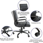 EMMA + OLIVER Mid-Back Black LeatherSoft Executive Swivel Office Chair with Black Frame/Arms