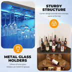 Corner Bar Cabinet with LED Lights, 65" Tall Wine Cabinet with Glass Holder & Tempered Glass Door, 4-Tier Liquor Alcohol Cabinet & Coffee Bar with Human Body Sensor for Dining Room, Black