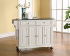 Crosley Furniture Full Size Granite Top Rolling Kitchen Island Storage Cart, Microwave Stand, Spice Rack, White