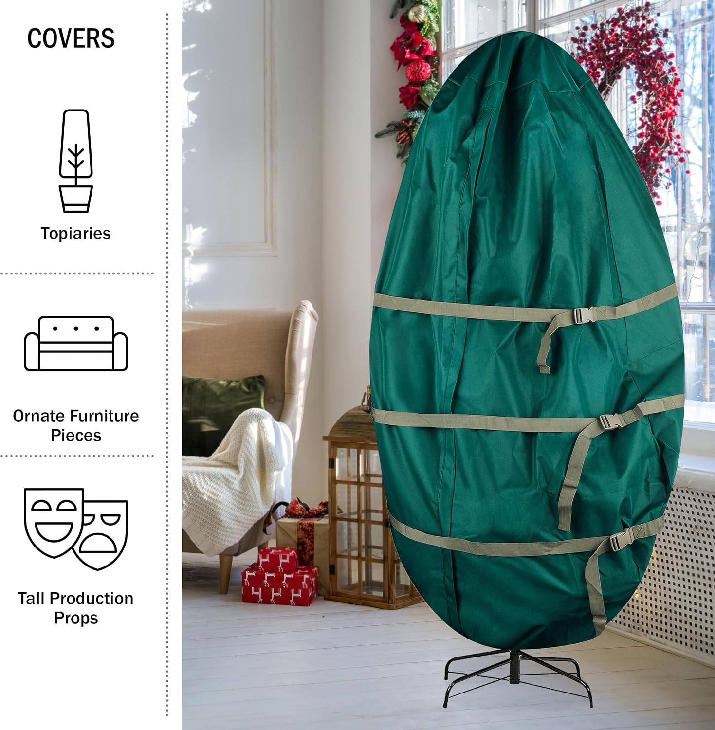 Christmas Tree Storage Bag - Upright Zippered Canvas Cover for 9-Foot Artificial Trees with Buckle Straps and Cinch by Tiny Tim Totes (Green)