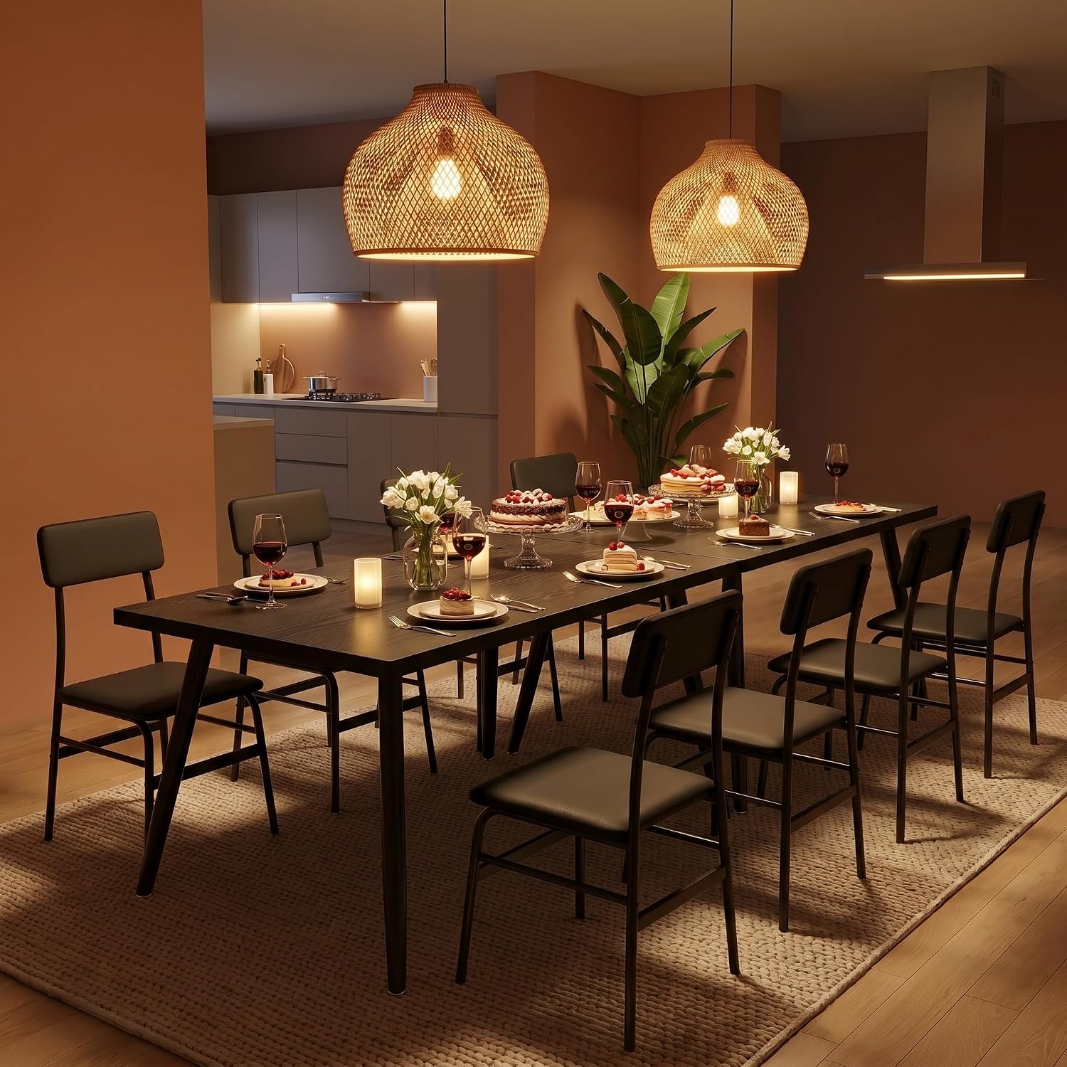 Gizoon Dining Table Set for 4, Modern Kitchen Table with Chairs, Black | Wood Top & Upholstered Chairs, 5-Piece Set for Apartment and Small Spaces, Comedor de 4 Sillas y Mesa