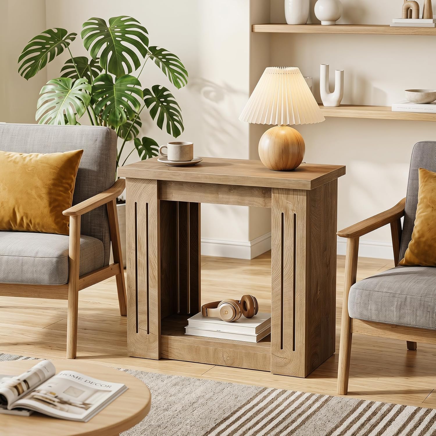 Tribesigns End Table, 2-Tier Farmhouse Skinny Side Table with Storage, Wooden Nightstand End Tables for Living Room, Bedroom, Office, Small Spaces, Brown
