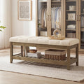 SONGMICS Entryway Storage Bench with Solid Wood Frame, Console Table with Storage, Sofa Table, Ottoman with Tufted Cushion, for Living Room, 15.7 x 42.9 x 17.7 Inches, Summer Sand ULSF009LF01