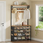 HOOBRO Hall Tree with Bench, Entryway Coat Rack with Shoe Rack, 39.4" Shoe and Coat Rack, 5 Tier Shoe Storage Organizer with Oxford Fabric Side Pockets, Adjustable Mesh Shelves, Rustic Brown BF76MT01