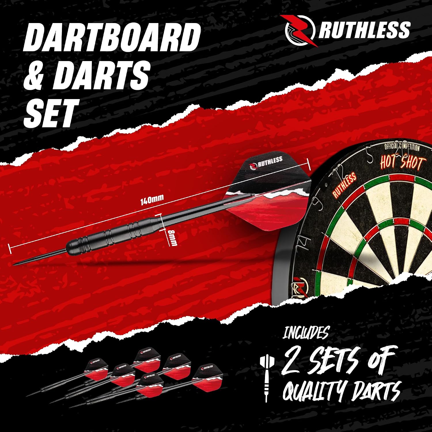 Ruthless Home Darts Centre with or Without LED Light Options | Home Dart Board Centre Including Cabinet, Dartboard and 2 Sets of Darts.