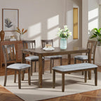 6-Piece Dining Table Set for 6, Counter Height Kitchen Set with Rectangular Wooden Table, Bench & 4 Chairs, Living Room Chairs with Comfortable Seating, Dining Table & Chair for Home, Walnut