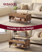 VASAGLE Lift Top Coffee Table, Lift Tabletop Dining Table, Gas Spring, Hidden Compartment, Open Storage Shelf, for Living Room, Home Office, Honey Brown ULCT268KB01S
